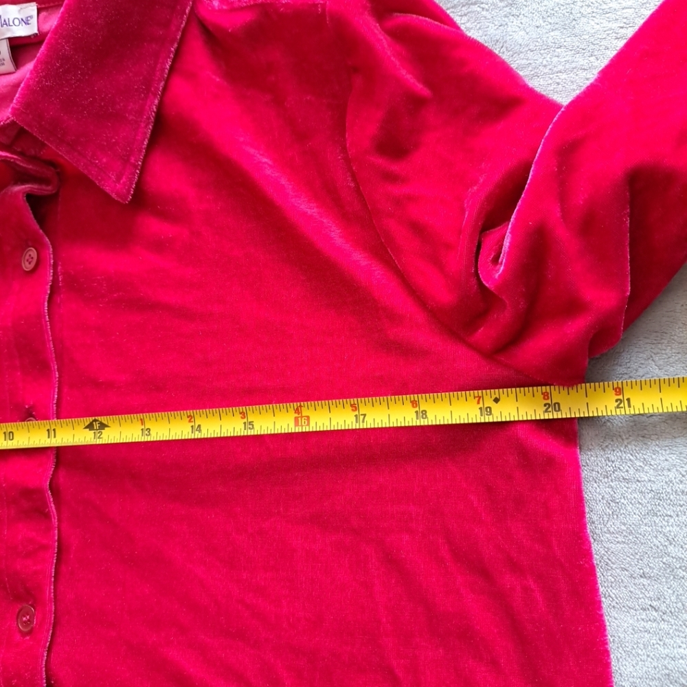 Rebecca Malone Fuchsia Pink Velvet Collared Button-up Tunic Blouse Long Slv S - Picture 10 of 11
